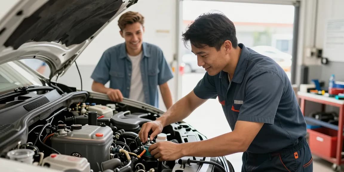 Local auto repair expert assessing low coolant symptoms in a trusted nearby business.