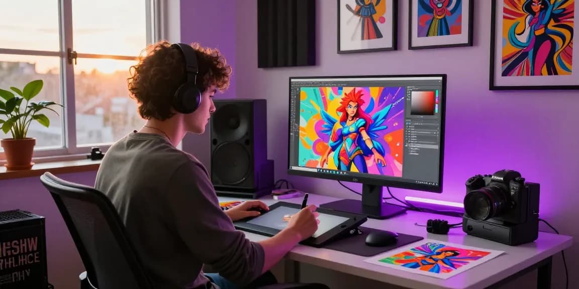 Creating NSFW AI art in a vibrant digital studio with a focus on characters and colors.