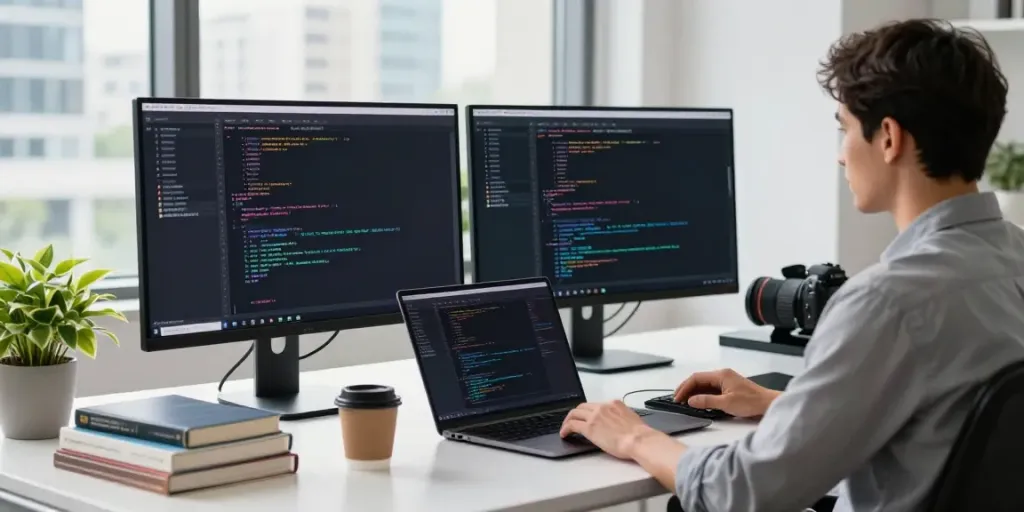Developer optimizing instant indexing tools at a sleek workspace