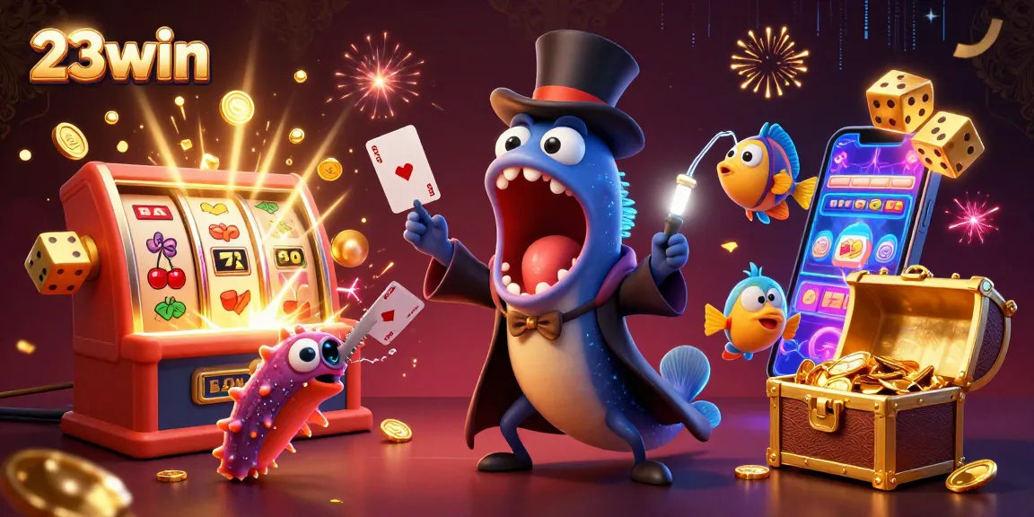 Engage with 23win's thrilling casino experience featuring vibrant slot games and unique characters.