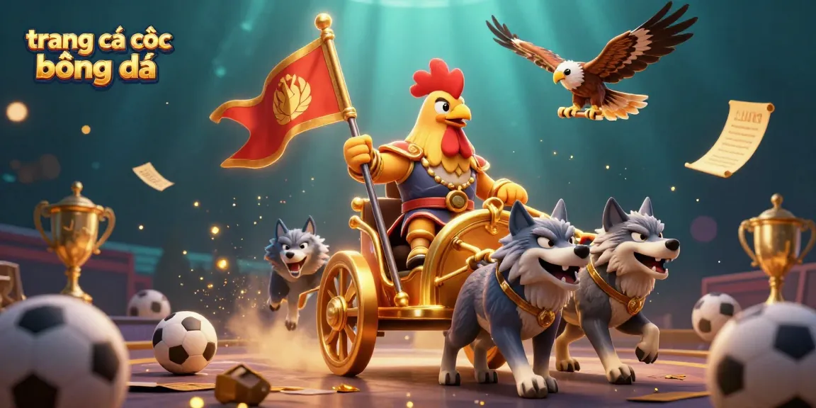 Experience thrilling sports action with trang cá cược bóng đá showcasing a dynamic scene of champions, betting slips, and sports elements.