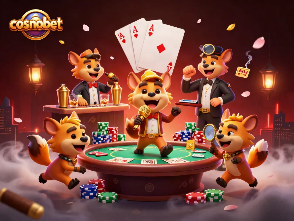 Experience the excitement of cosmobet with animated hyenas at a vibrant comedy casino.