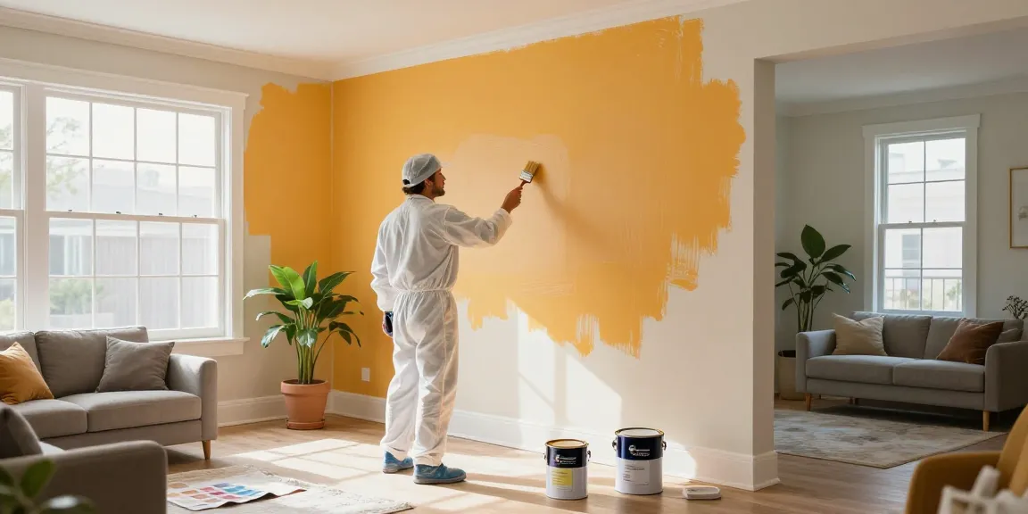Nick Skalidakis, a Lincoln painter, transforms a living room with professional painting techniques, showcasing vibrant colors and a tidy environment.