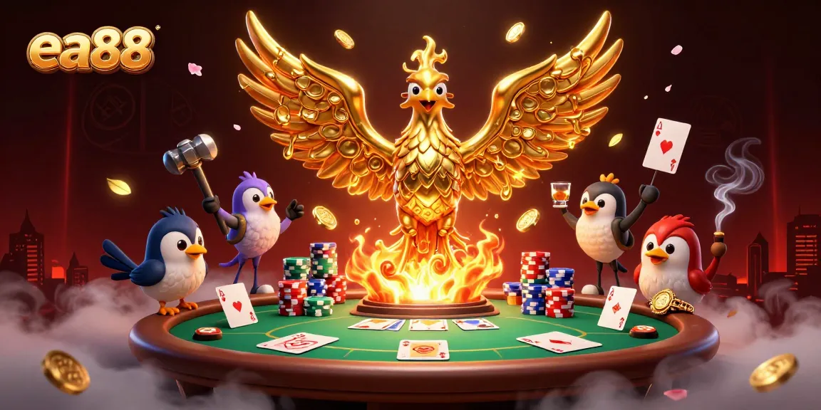 Experience the thrilling action of ea88 gaming with a golden phoenix and poker elements.
