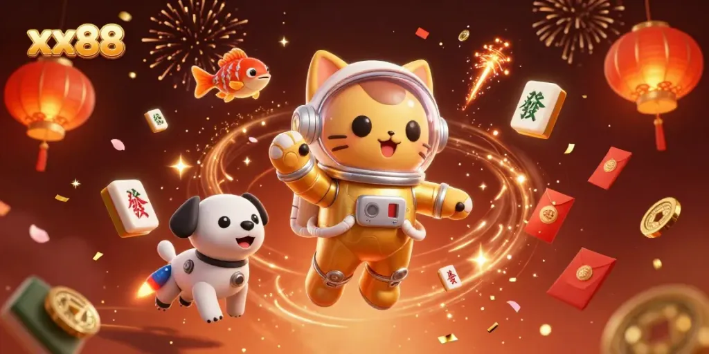 Experience thrilling gameplay at xx88 with vibrant casino scene featuring space-themed characters.