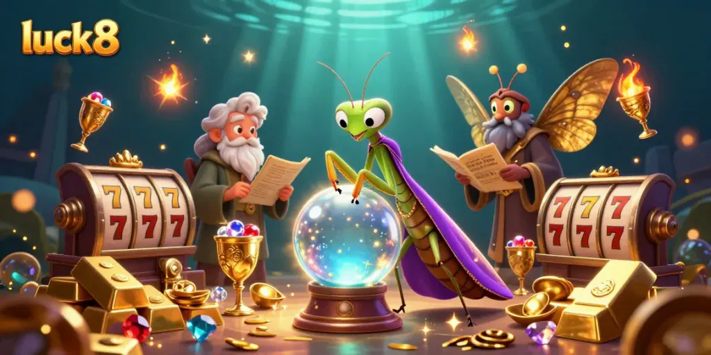 Experience the magic of luck8 with a mystical casino-themed scene filled with treasures and fortune.