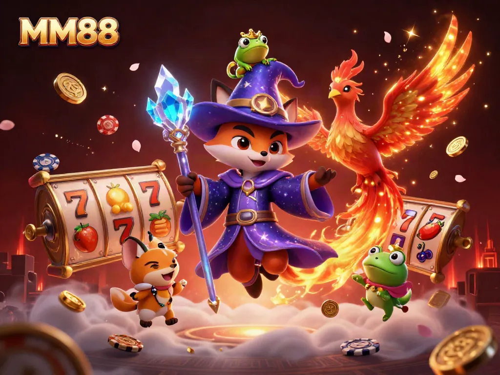 Experience winning strategies at MM88 with an enchanting casino scene featuring iconic game elements.