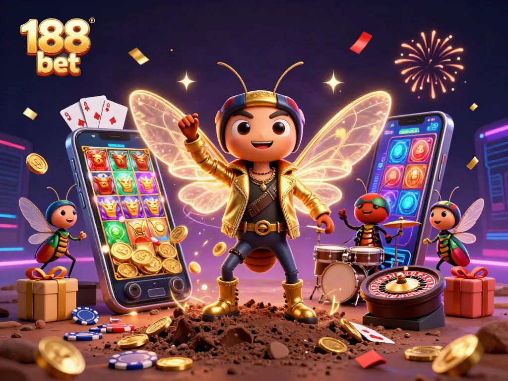Experience the excitement of 188 bet with a vibrant 3D casino scene featuring engaging characters and gaming elements.