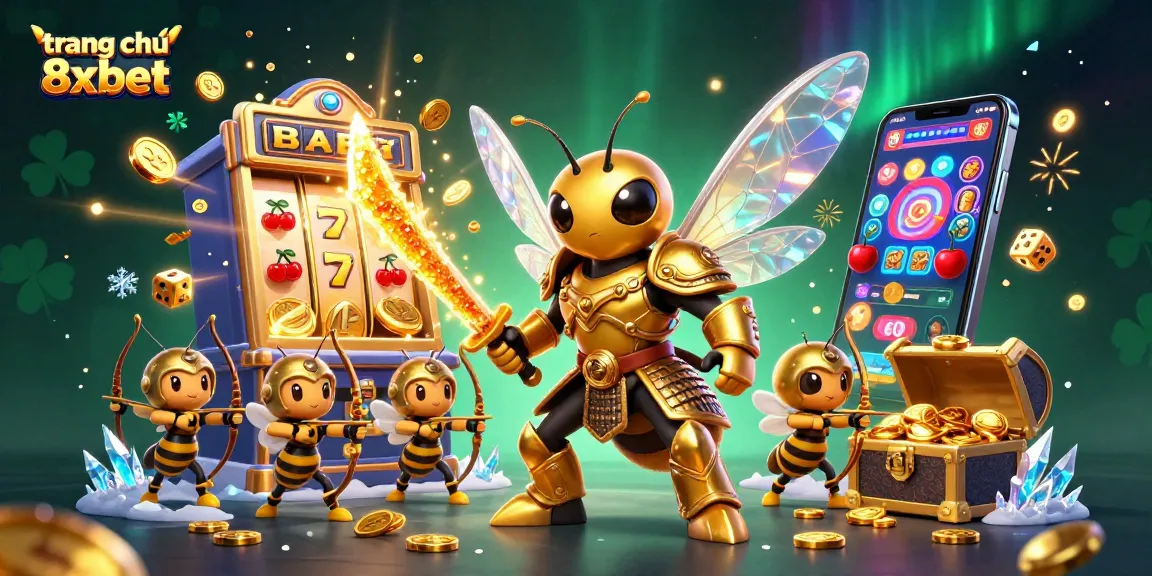 Spin winning reels with the trang chu 8xbet slot machine and 3D characters in a vibrant casino setting.