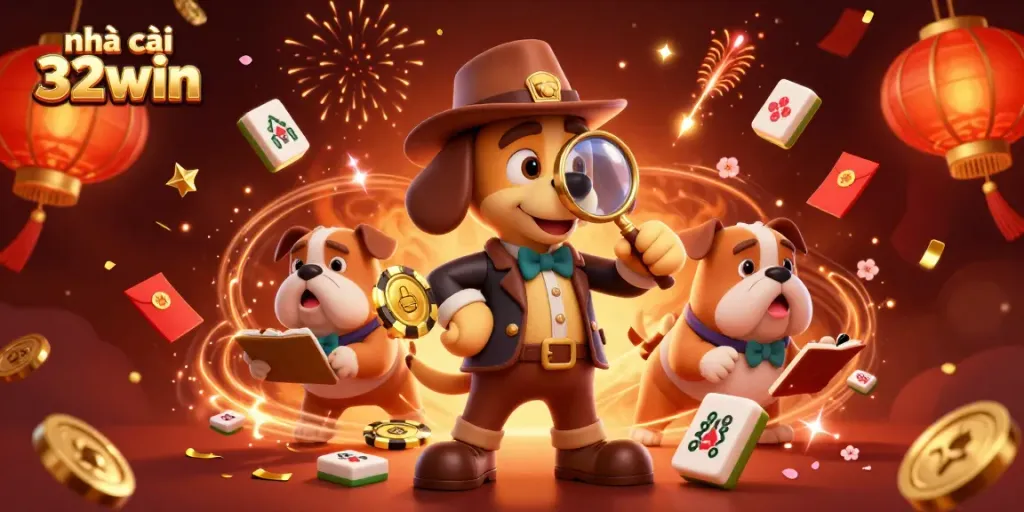 Engage with nhà cái 32win through an immersive 3D casino scene filled with vibrant gambling elements.