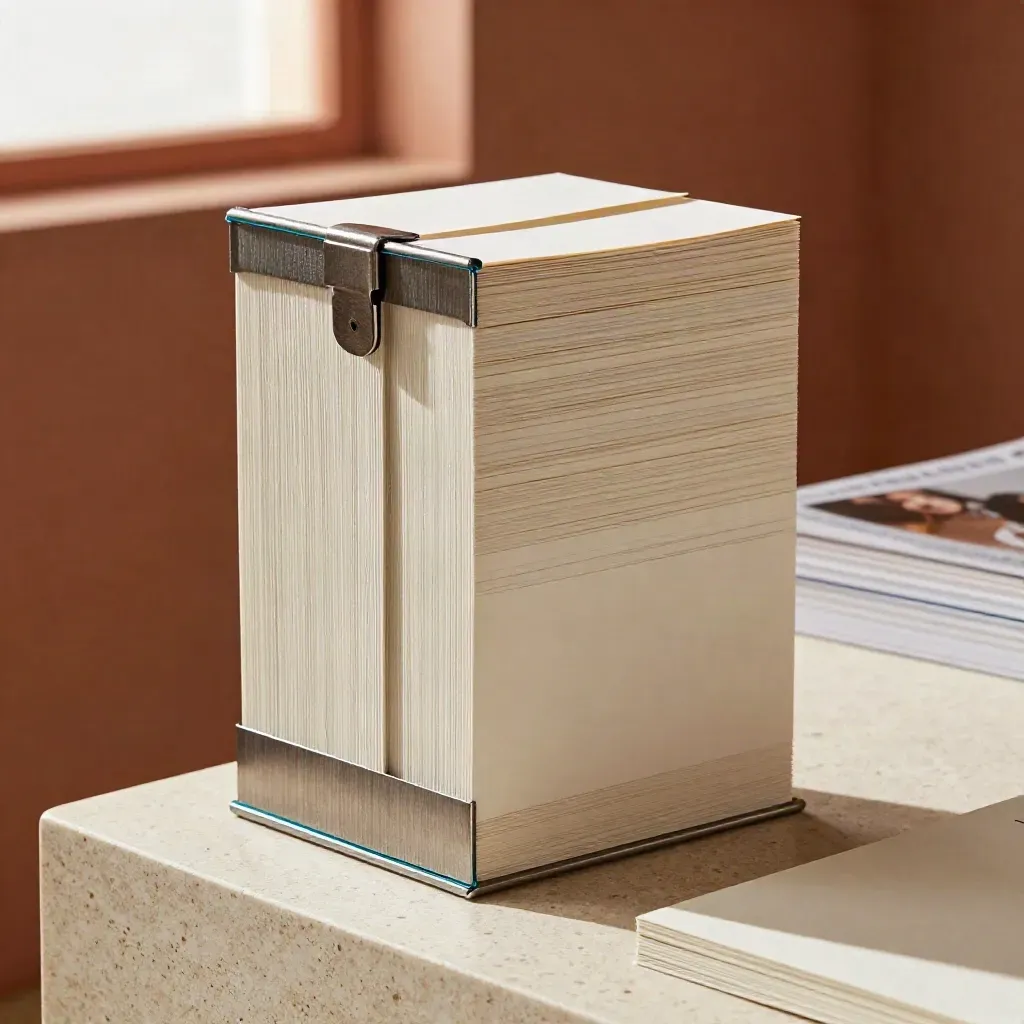Tall premium box set with nested sleeves on a pale stone base in airy studio light.