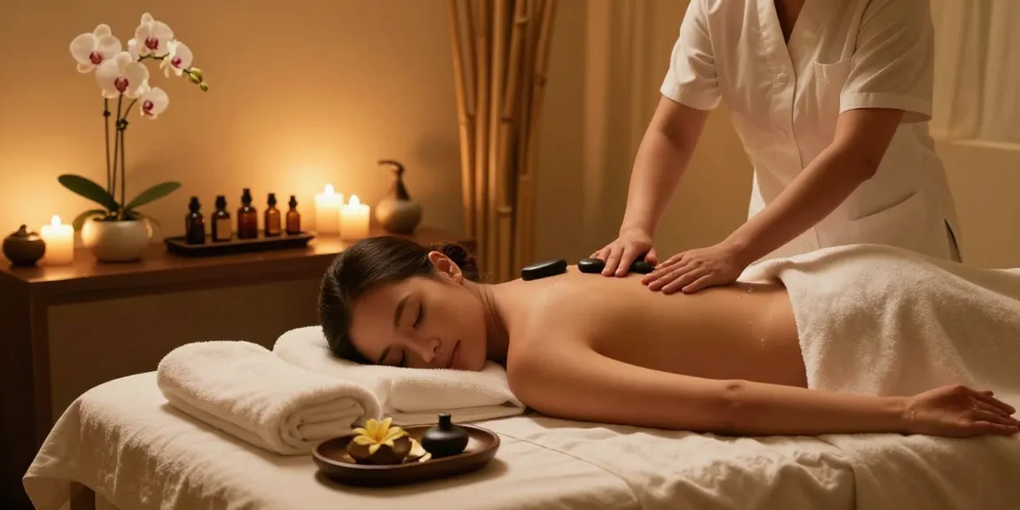 Relaxation at ALO8 spa treatment featuring rejuvenating hot stone massage therapy.