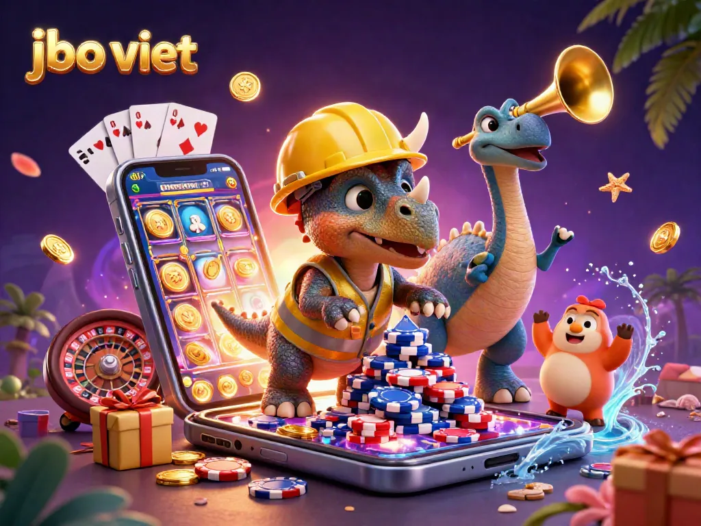 Experience excitement in jbo viet with a dynamic casino scene of playful characters and vibrant slots.