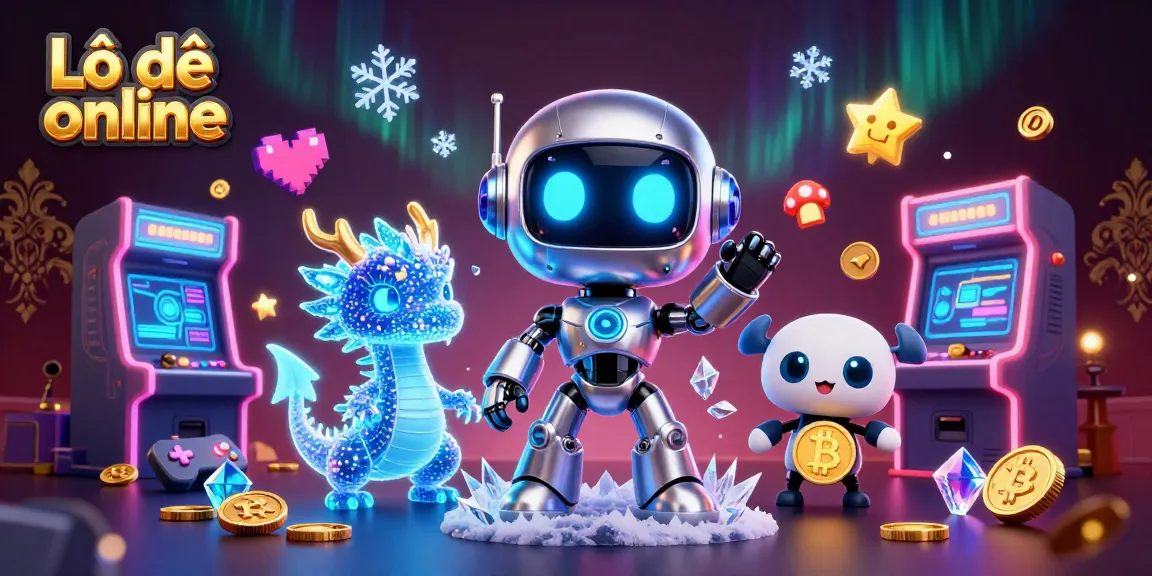 Play Lô đề online with the vibrant 3D cyberpunk robot and friends amidst colorful game elements.