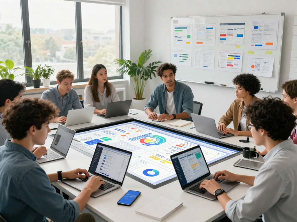 Dynamic collaboration in a modern office showcasing 18+ ai projects.