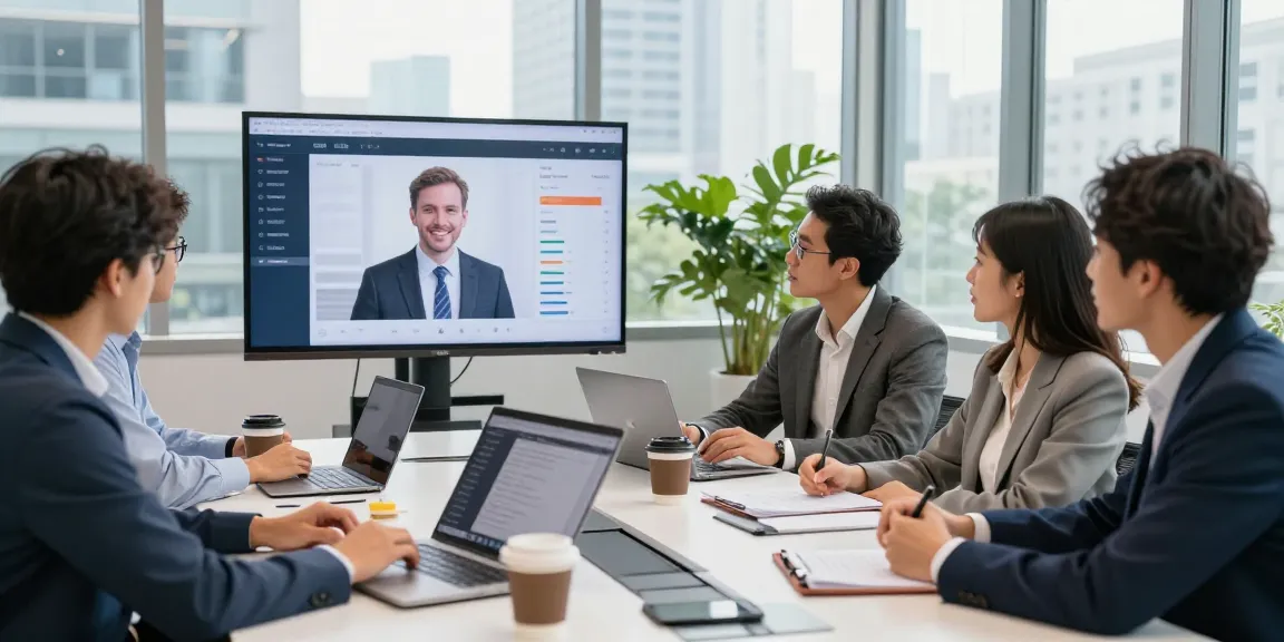 Business team discussing call recording solutions in modern office setting.