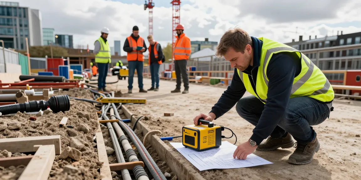 GPR Utility Surveys PAS128 Berkshire conducted on a London construction site with surveyor and marked utilities.