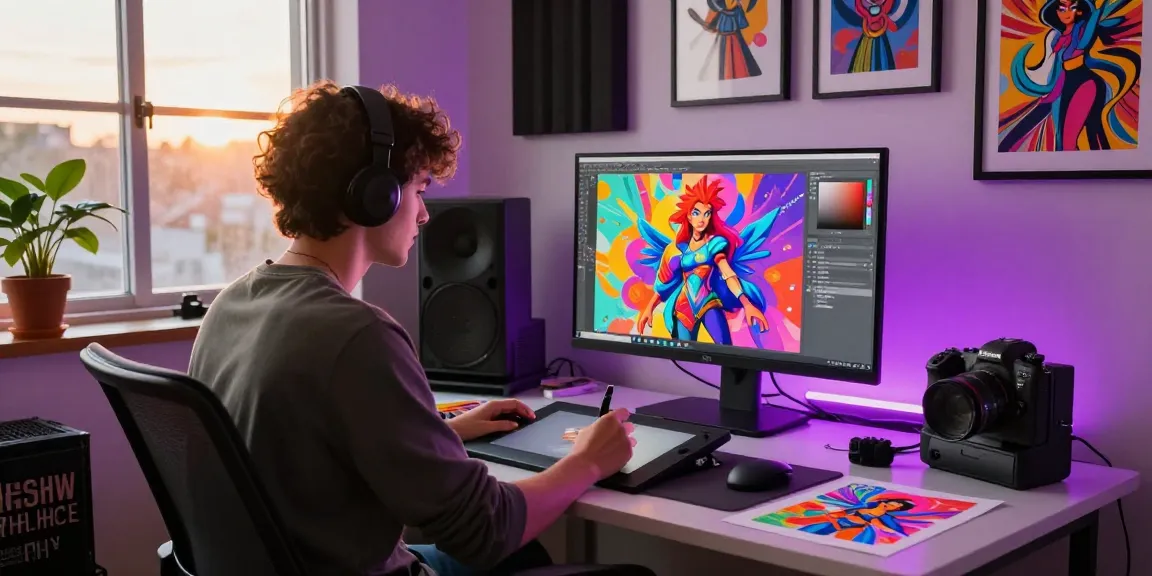 Creating NSFW AI art in a vibrant digital studio with a focus on characters and colors.