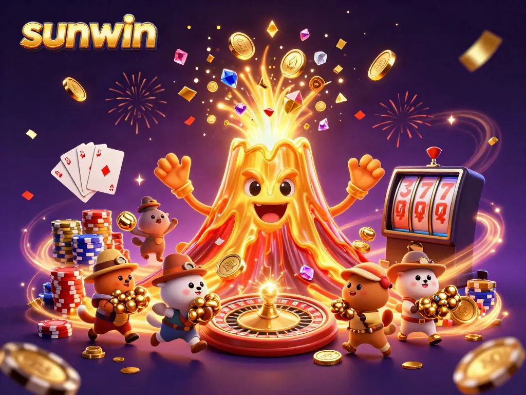 Experience exhilarating wins with sunwin in a vibrant, treasure-filled 3D casino scene.