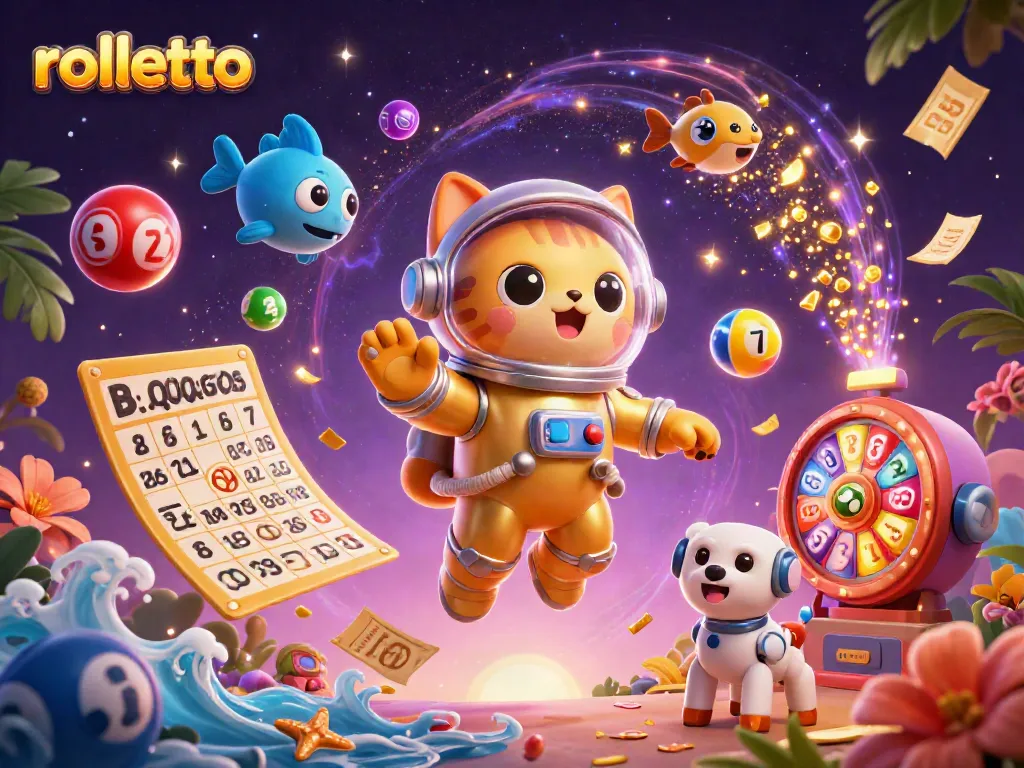 Experience rolletto's dynamic gaming excitement with a space-themed casino illustration featuring various engaging elements.