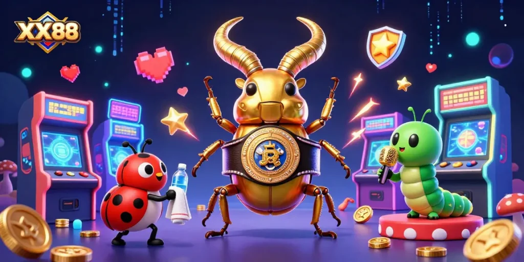 Experience the thrill of gaming at XX88 with vibrant 3D characters and casino elements.