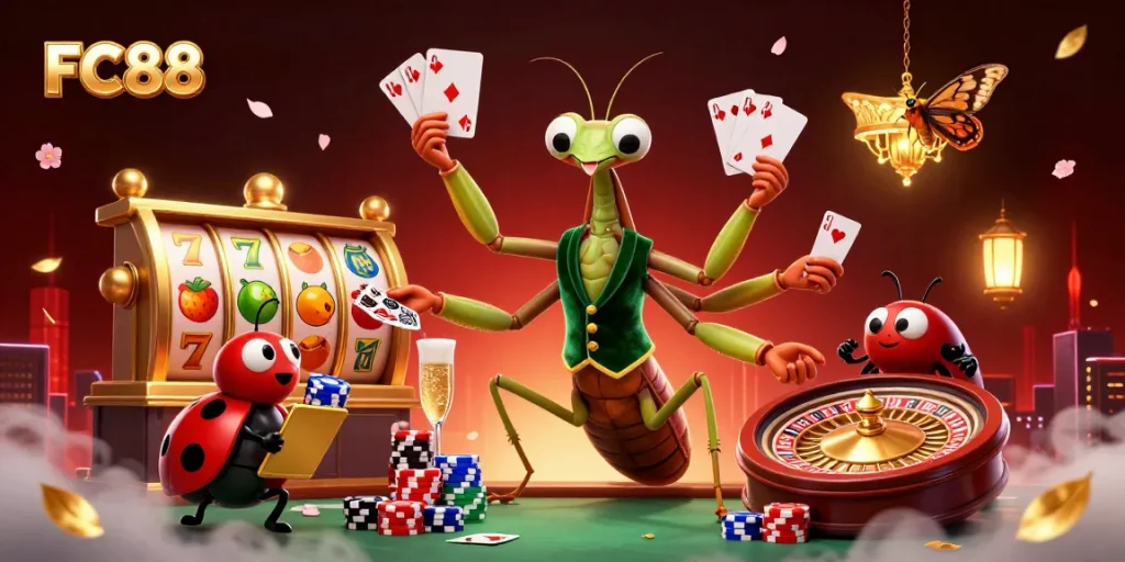 Engage in thrilling experiences at FC88 casino with vibrant slot machines and lively card games.