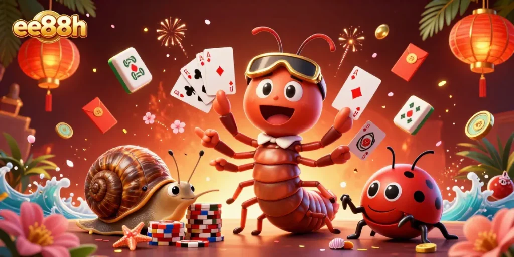 Join the excitement at ee88h casino with animated characters and vibrant gaming elements.