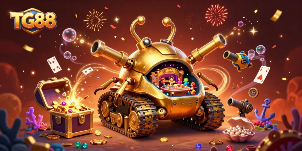 Experience thrilling online gaming action with TG88 in this vibrant 3D casino illustration.