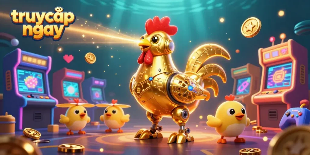 Experience exhilarating wins with "truy cập ngay" in this vibrant casino-inspired 3D illustration.
