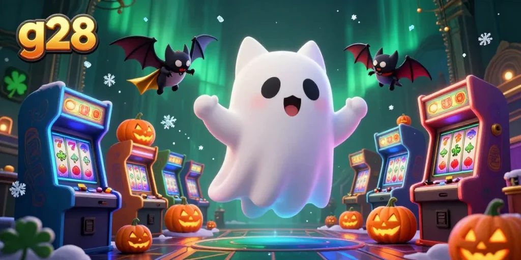 Experience g28's haunted casino adventure with ghost cat and interactive game elements.