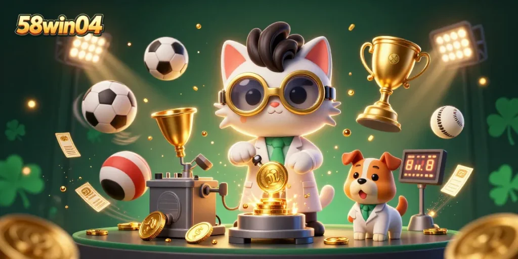 Engage with exciting games at 58win04, showcasing dynamic sports betting action with vibrant characters and elements.