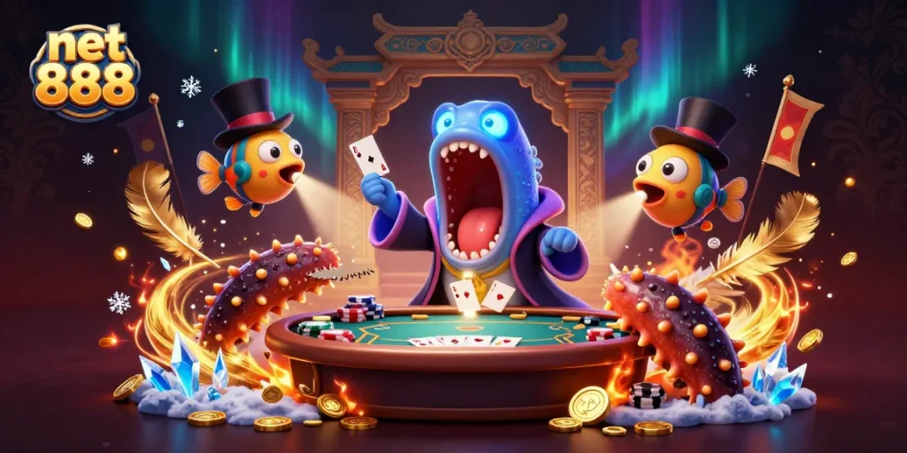 Experience thrilling card tricks with net 888 featuring magical sea creatures in a vibrant casino atmosphere.
