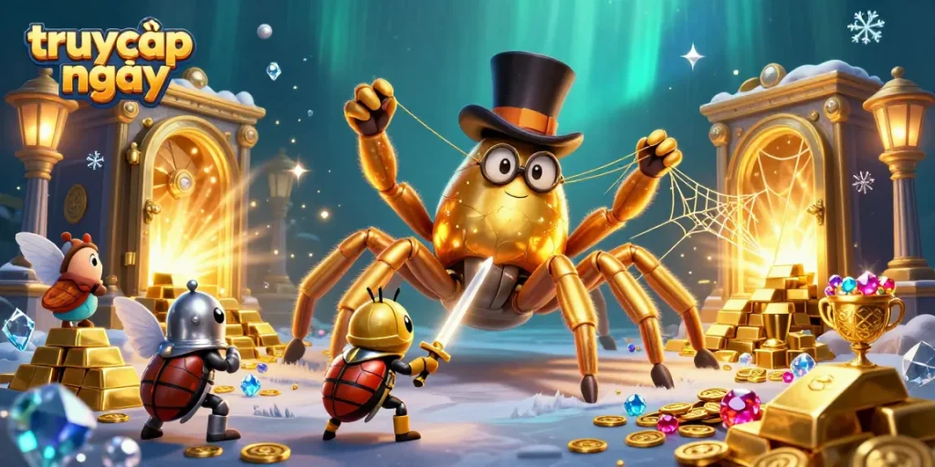 Experience the thrill of gaming with "truy cập ngay" featuring a vibrant 3D casino scene.