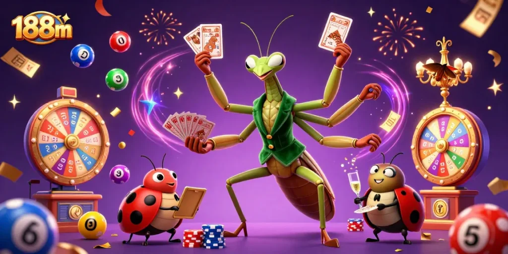 Experience thrilling moments with 188m's casino action featuring lively characters and vibrant game elements.