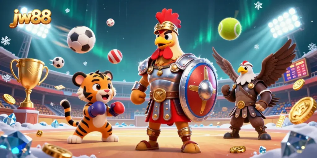 Engage in thrilling gaming experiences with jw88, featuring dynamic casino elements and characters.