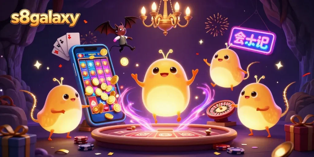 S8galaxy shines with glowworms lighting up a vibrant cave casino filled with action and excitement.