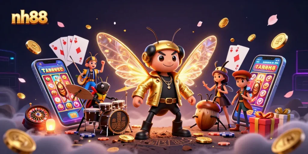 Experience vibrant gaming action with nh88's engaging casino scene packed with dynamic characters and elements.