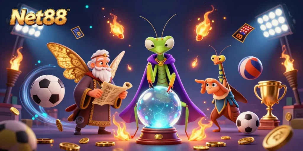 Betting on Net88 while enjoying vibrant 3D sports-themed casino illustration with trophies and dynamic elements.