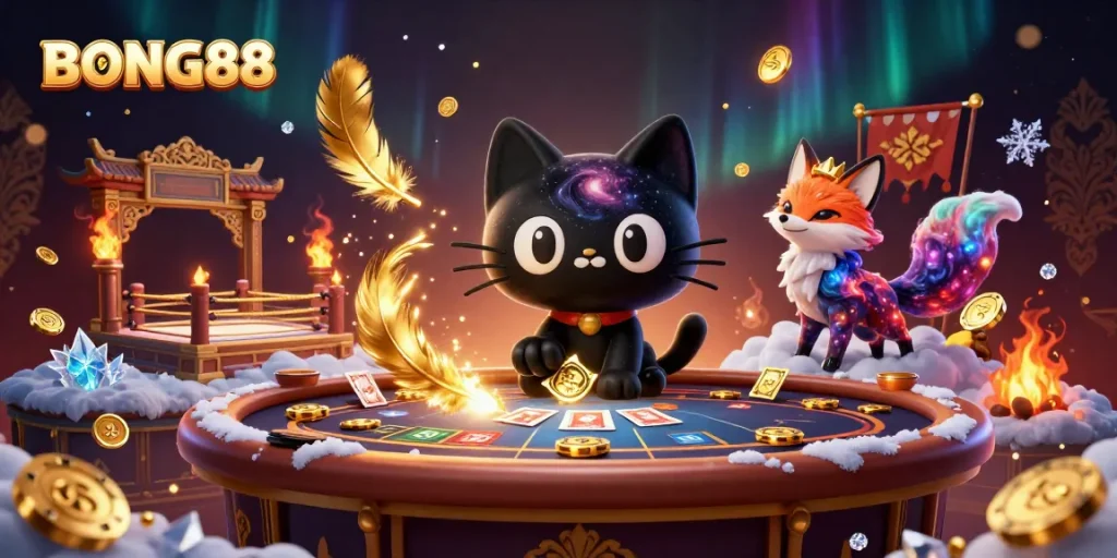 BONG88 invites players to win at the cosmic casino table with a captivating 3D illustration.