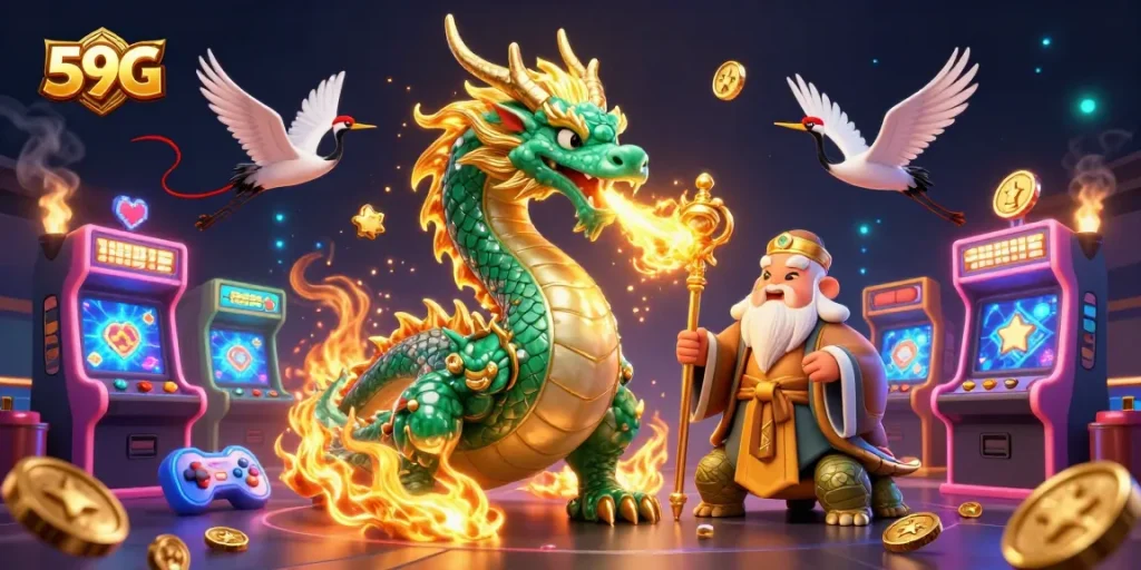 Experience thrilling wins with the 59G jade dragon, glowing arcade games, and dynamic casino action.