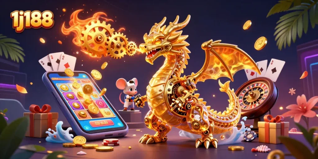 Experience the excitement of 1j188 online casino with a golden dragon and engaging game elements.