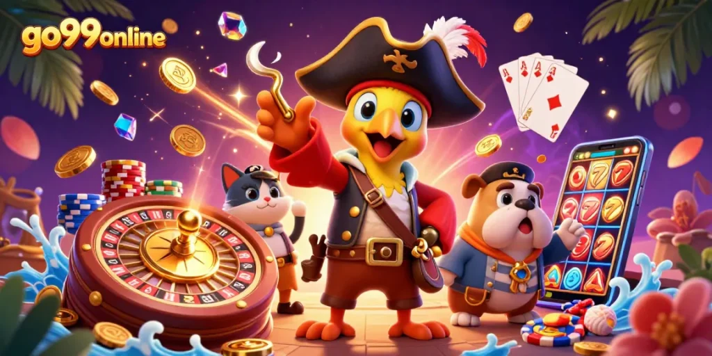 Spin the roulette and win big with go99online's fantastic gaming adventure illustration.