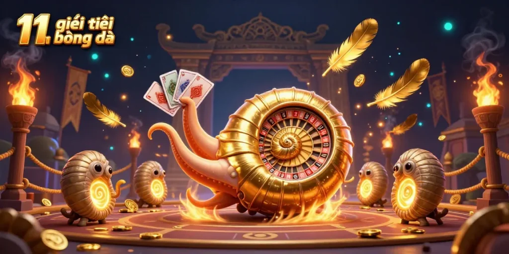 Experience the excitement of 11m giải trí bóng đá with dynamic casino elements in this vibrant 3D illustration.