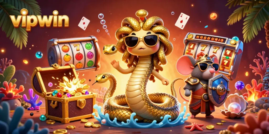 Spin the vibrant casino scene with vipwin's exciting jackpot treasures and playful mythical characters.