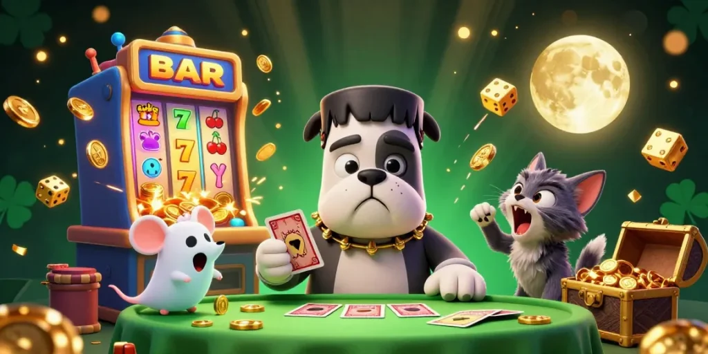 Experience exhilarating wins with sunwin in this vibrant 3D illustration featuring cartoon characters and casino elements.