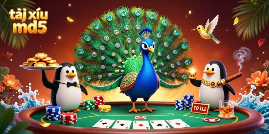 Pursue winning strategies in tài xỉu md5 with an enchanting 3D casino scene of vibrant characters.