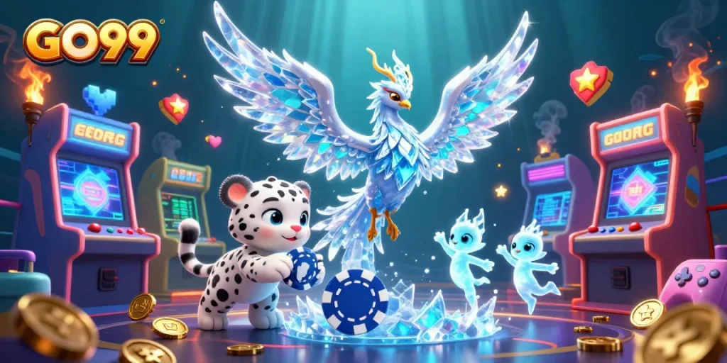 Engage with the immersive GO99 gaming realm featuring vibrant characters and dynamic gaming elements.