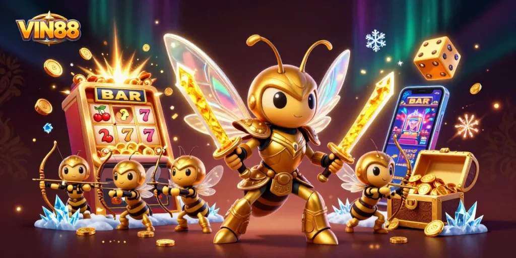 Experience the vibrant excitement of VIN88's casino with colorful slot machines and dynamic game action.