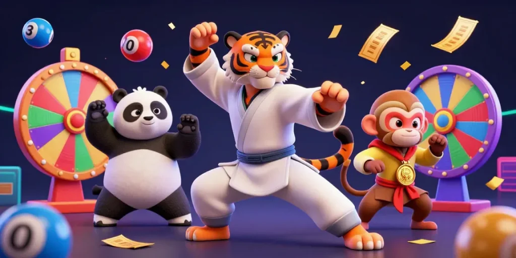 Join the fun at GO99 with exciting lottery activities featuring vibrant characters in a dynamic casino scene.
