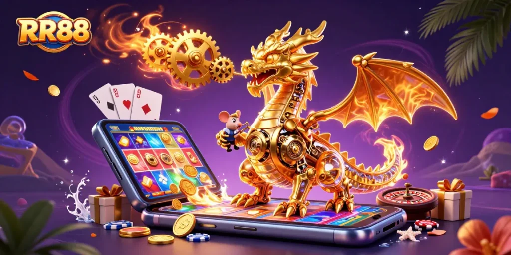 Experience the excitement at RR88 with a golden dragon and casino games bursting with energy.